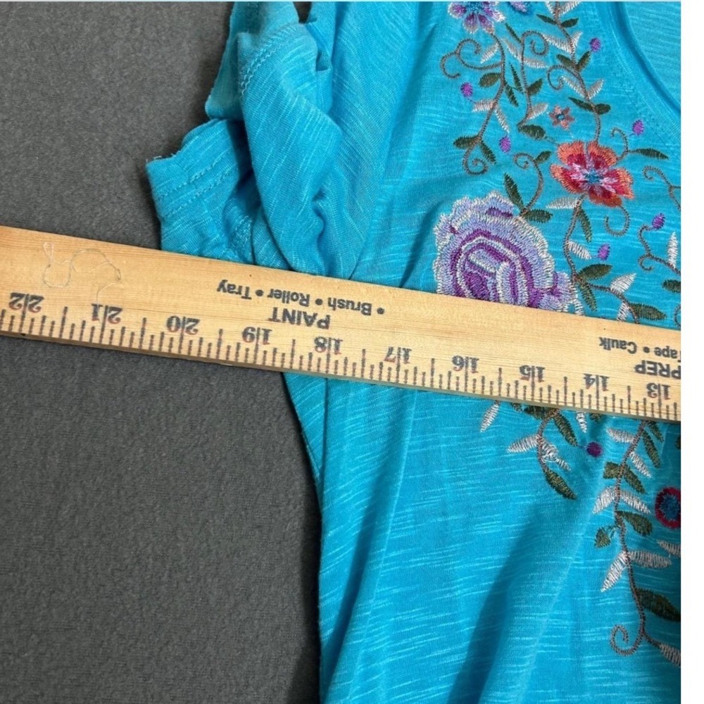 Cristina Tunic Women Medium Blue Floral Embroidered High-Low Slit Back Top - Picture 6 of 8